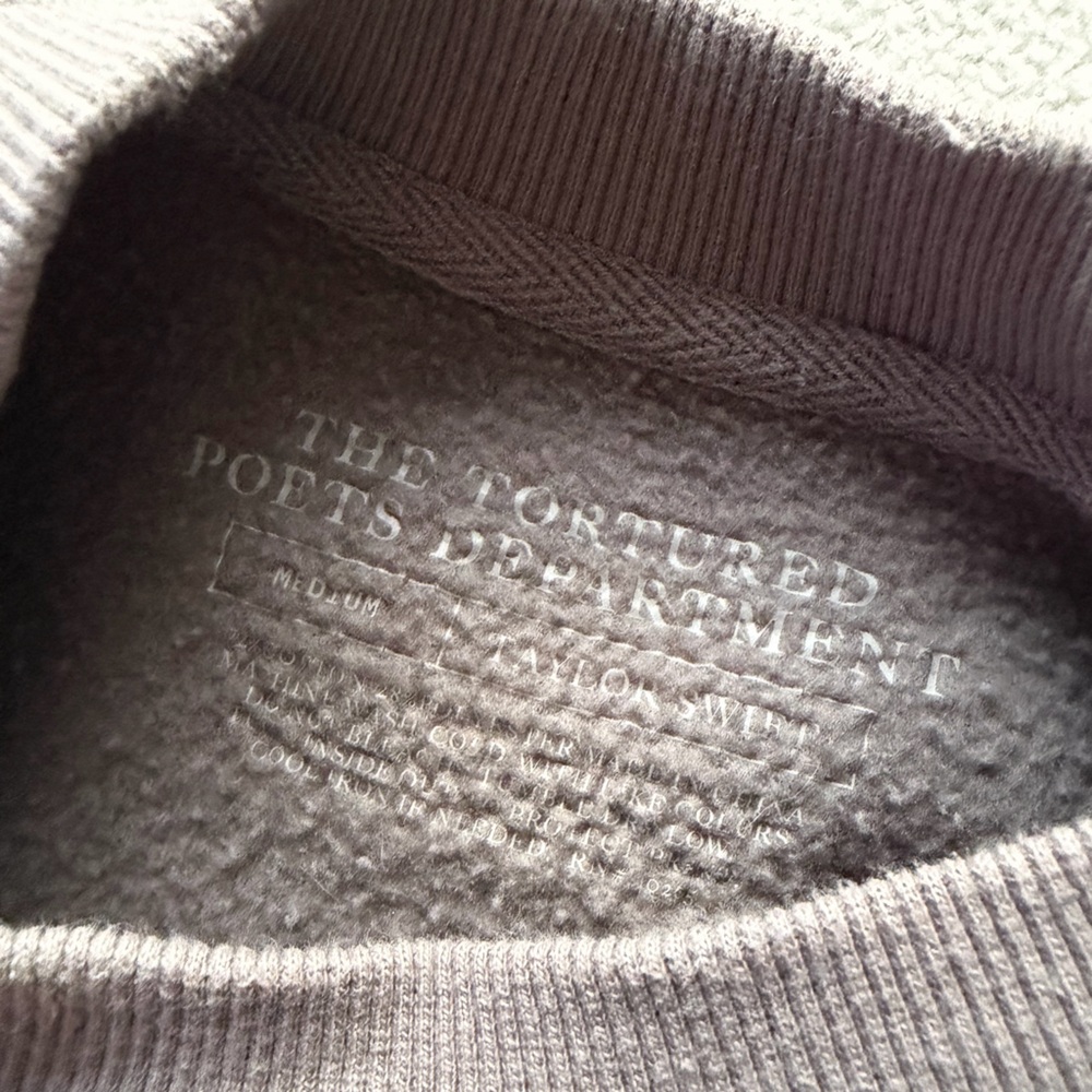 Official Taylor Swift TTPD Taupe Crewneck Sweatshirt - Fortnight Lyrics | Medium - Picture 7 of 7